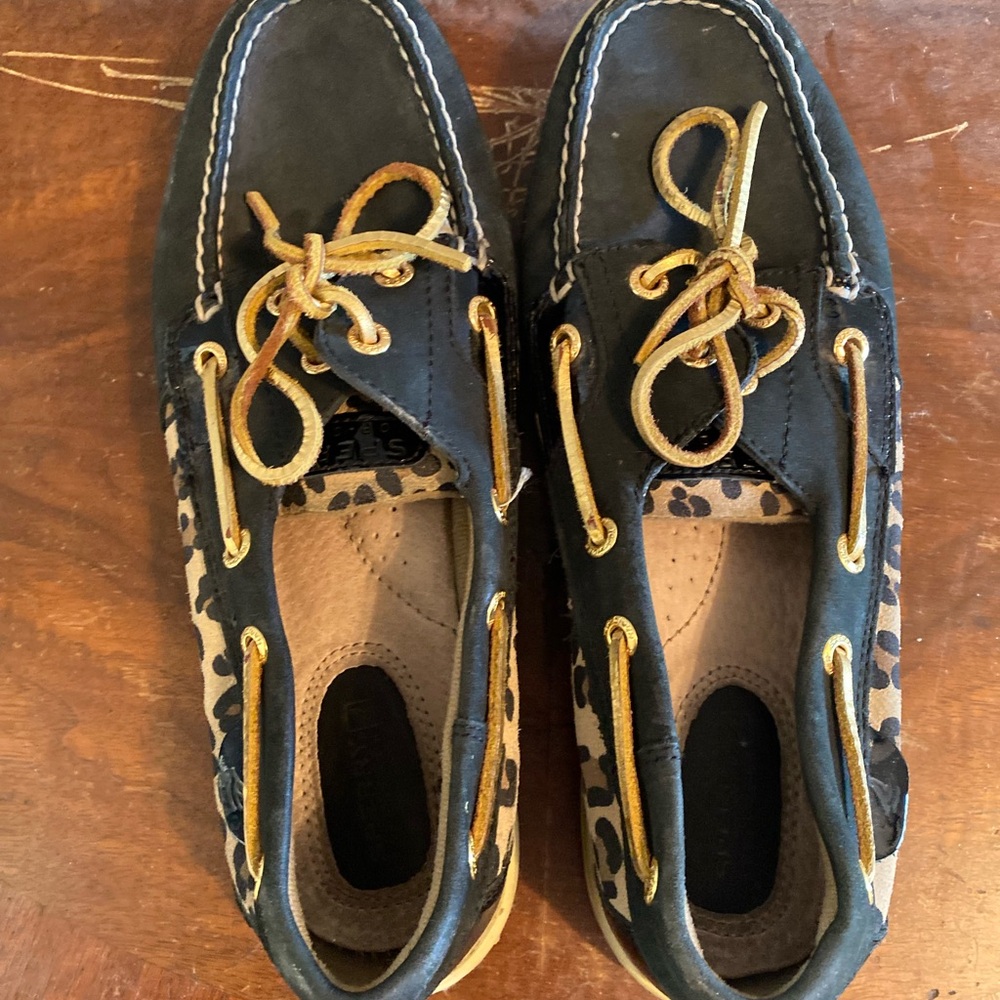 Sperry Black and Leopard Boat Shoes - Picture 8 of 9